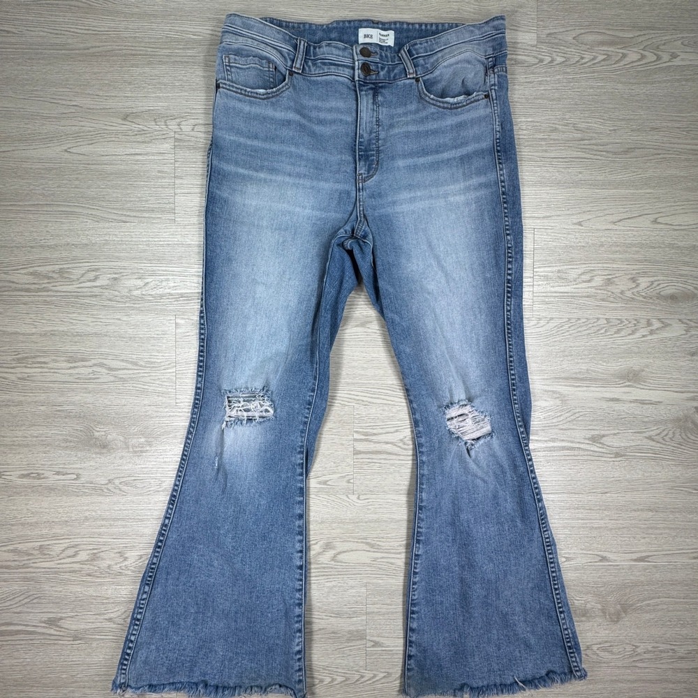 BKE Womens Jeans Parker High Rise Super Flare Blue 34 Distressed Raw Hem
